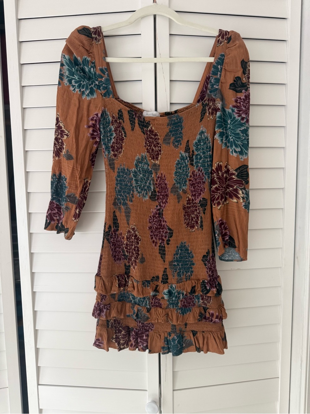 Rust Floral Ruffle Mini Dress